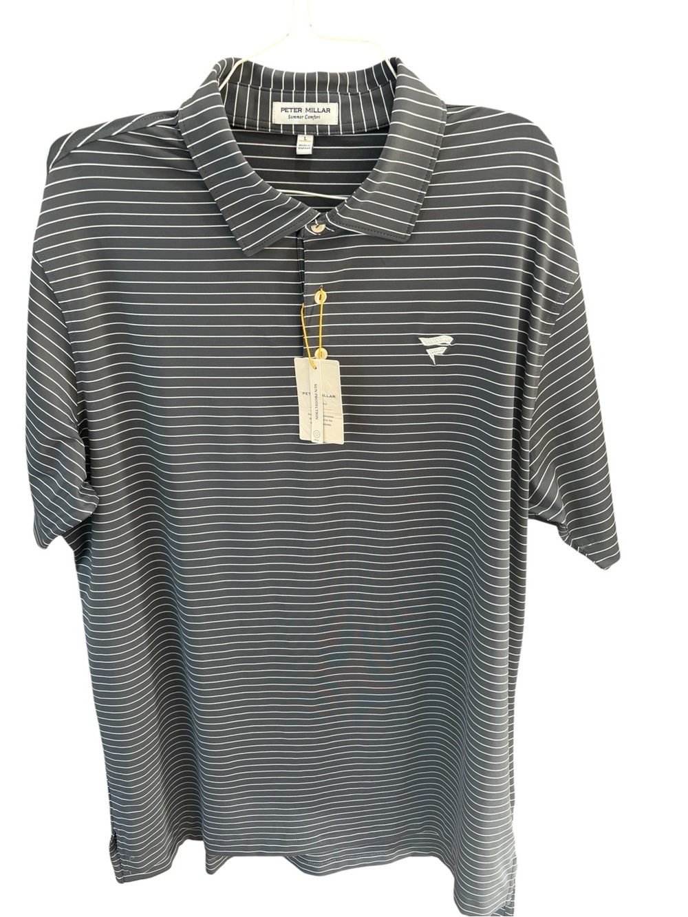 Peter Millar Crown Sport Summer Comfort Gray/White Polo Fanatics Size L-NWT